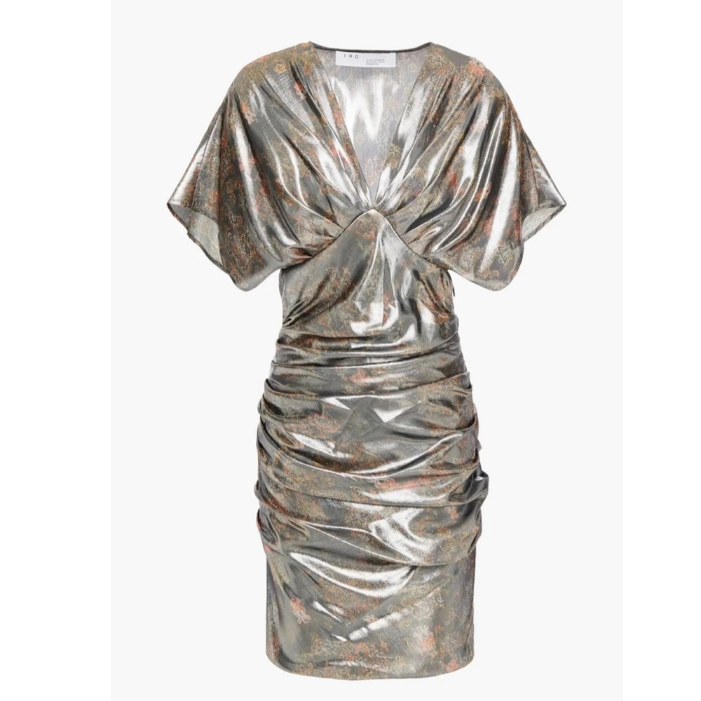 NEW IRO RUCHED METALLIC FLORAL PRINT MINI DRESS - Picture 8 of 9